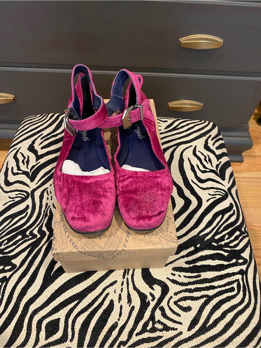 Free People Velvet Mary Jane in Fuchsia with Navy Insole